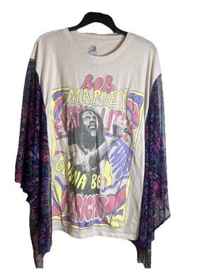 Upcycled Bob Marley T-shirt Flowey Sleeves One Size Oversized Retro Boho Band